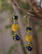 Blue Pottery 3 Beads Earrings (Yellow & Blue)